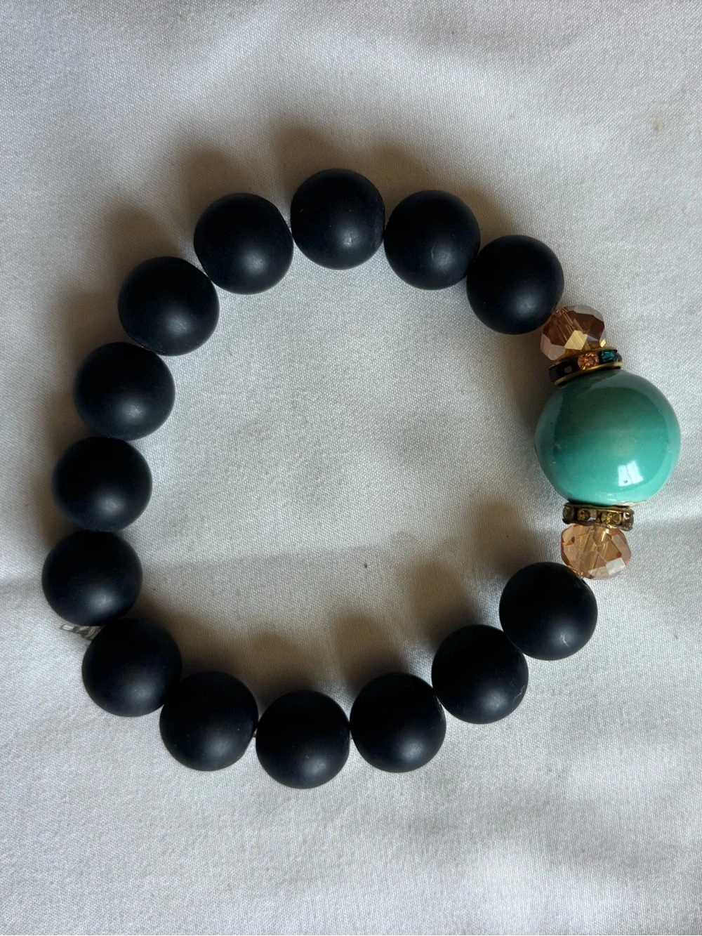 Black Beaded Stretch Bracelet with Turquoise Accent